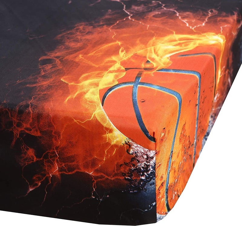 SDIII 4Pcs Fiery Basketball Sheet Set Twin, Basketball with Special Effects Sheet Set, Super Soft Microfiber, Wrinkle and Fade Resistant, for Boys Men and Basketball Sports Lovers, Twin - Image 5